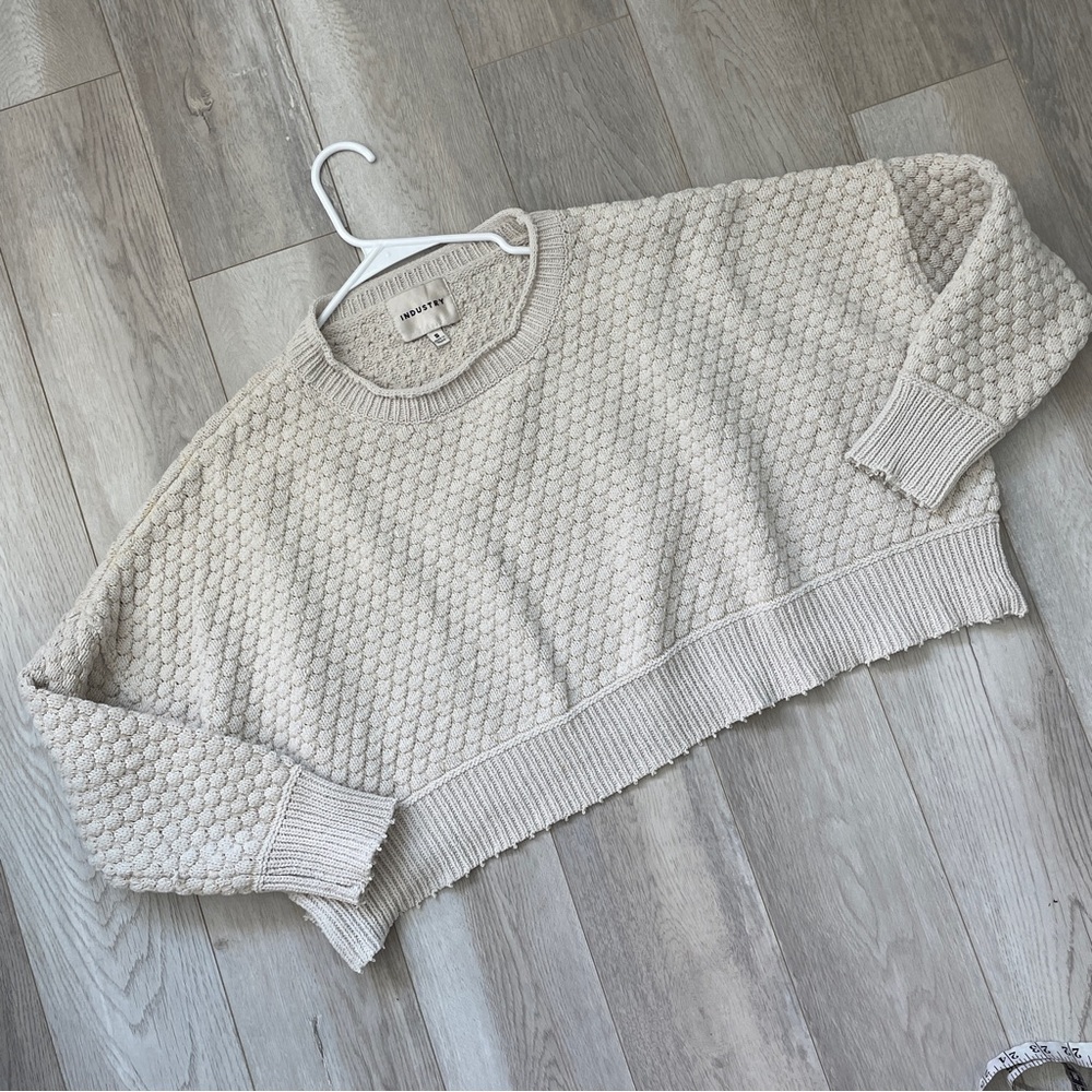 Industry Republic Clothing Cropped Sweatshirt womens Cream (small) scallop comfy